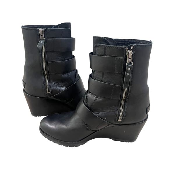 Sorel Women’s After Hours Black Leather Ankle Bootie Wedge Boots~Sz US 9 - Picture 6 of 11